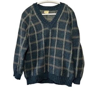 Falcarragh Men’s Fisherman Large Pure Wool Ireland Plaid Sweater- Size Large